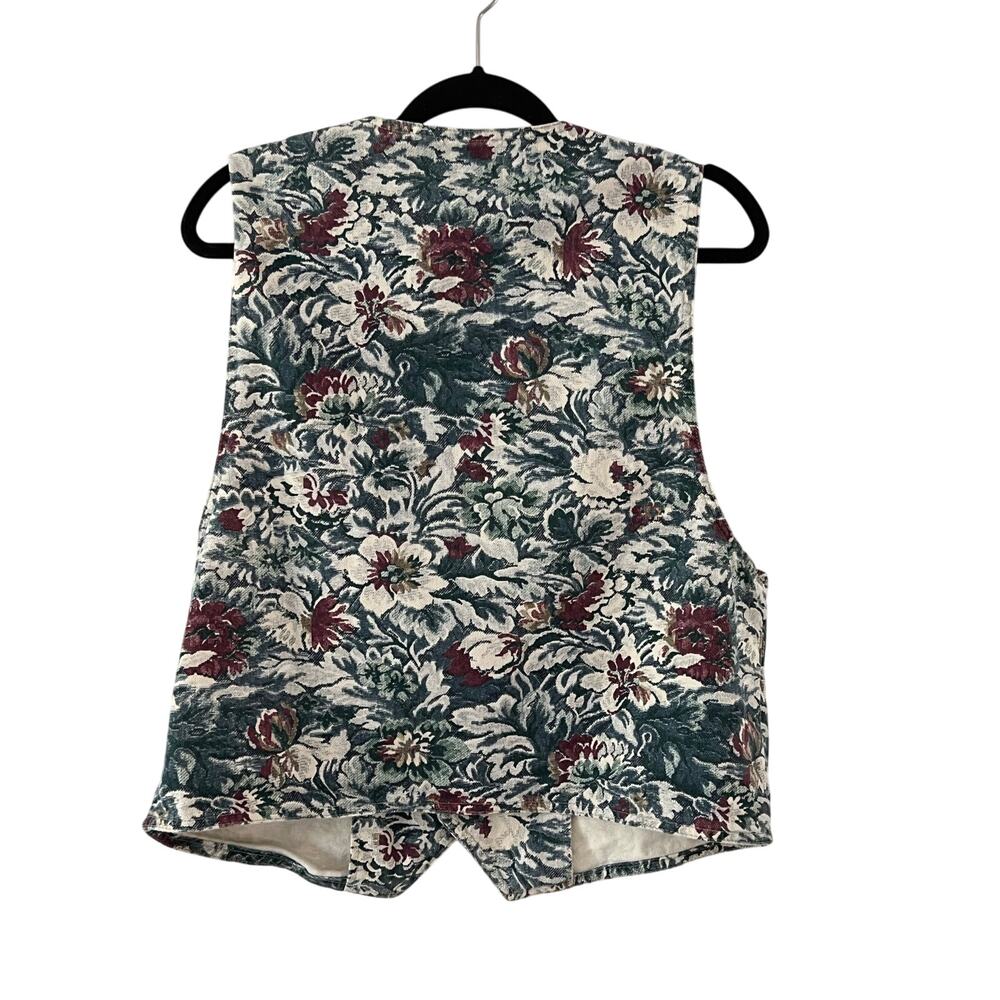 Vintage Cotton Twill Tapestry Look Floral Print Vest Size Large Cottagecore